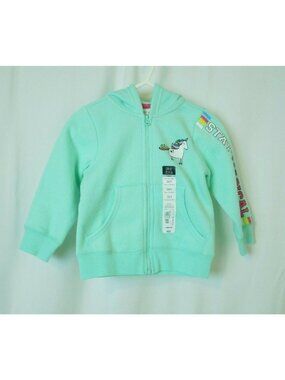 Okie Dokie Toddler Girl Pastel Green Unicorn Stay Magical Zip Up Sweater 18M